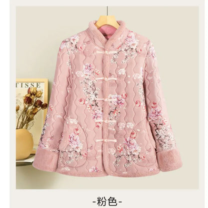 Chinese Cotton-padded Jacket Women's Mother's Wind Coat New Thick Jacket 2025 Winter Female Plus Velvet Retro Buckle Overwear