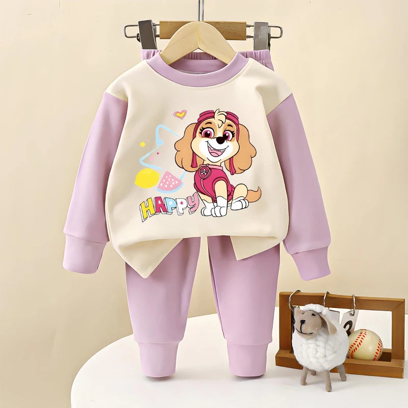 Set pigiama per bambini a maniche lunghe con stampa Paw Patrol, ideale per autunno e inverno. Completo morbido per la casa, perfetto per bambine. Set di pigiami casual per bambini.