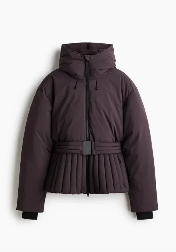 Women Solid Belted Hooded Cotton Coat Casual Full Sleeve Stand Collar Zipper Warm Short Skiwear 2026 Winter Sport Puffer Jacket
