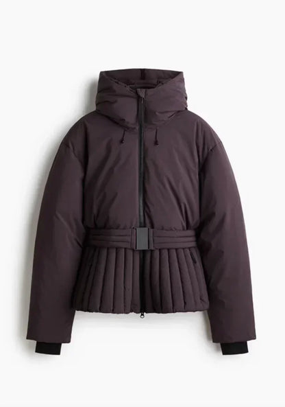 Women Solid Belted Hooded Cotton Coat Casual Full Sleeve Stand Collar Zipper Warm Short Skiwear 2026 Winter Sport Puffer Jacket
