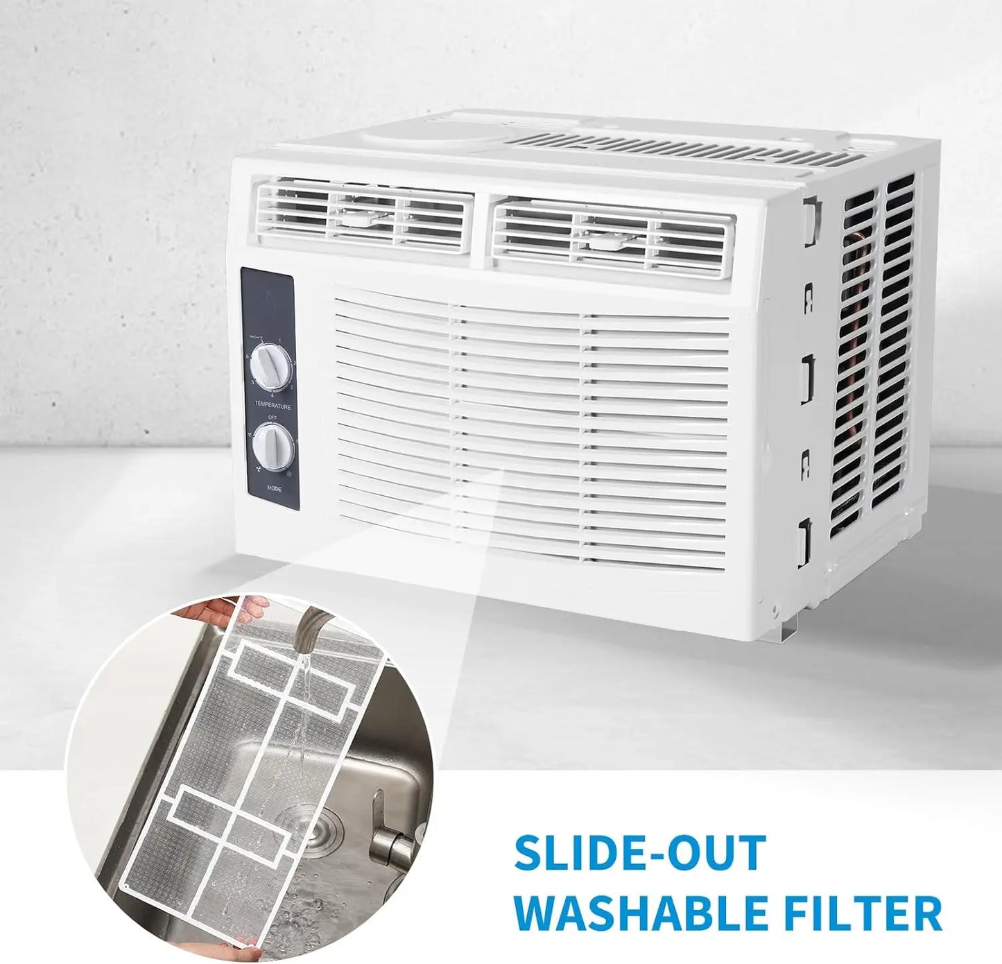Condizionatore d'aria da finestra da 5000 BTU con telecomando - Raffredda ambienti fino a 150 piedi quadrati, silenzioso e a risparmio energetico, ideale per camera da letto, ufficio e dormitorio.