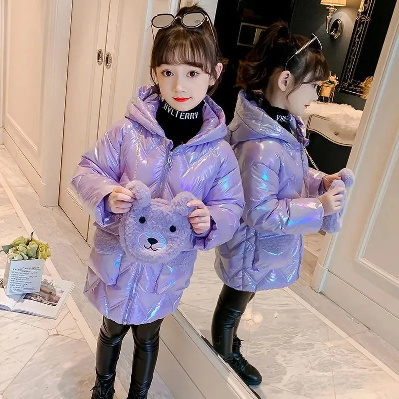 4 5 6 7 8 9 10 11 12 anni Giacca invernale da bambina imbottita Tieni al caldo Simpatico orsetto alla moda Cappotto con cappuccio Piccola principessa Abbigliamento per bambini