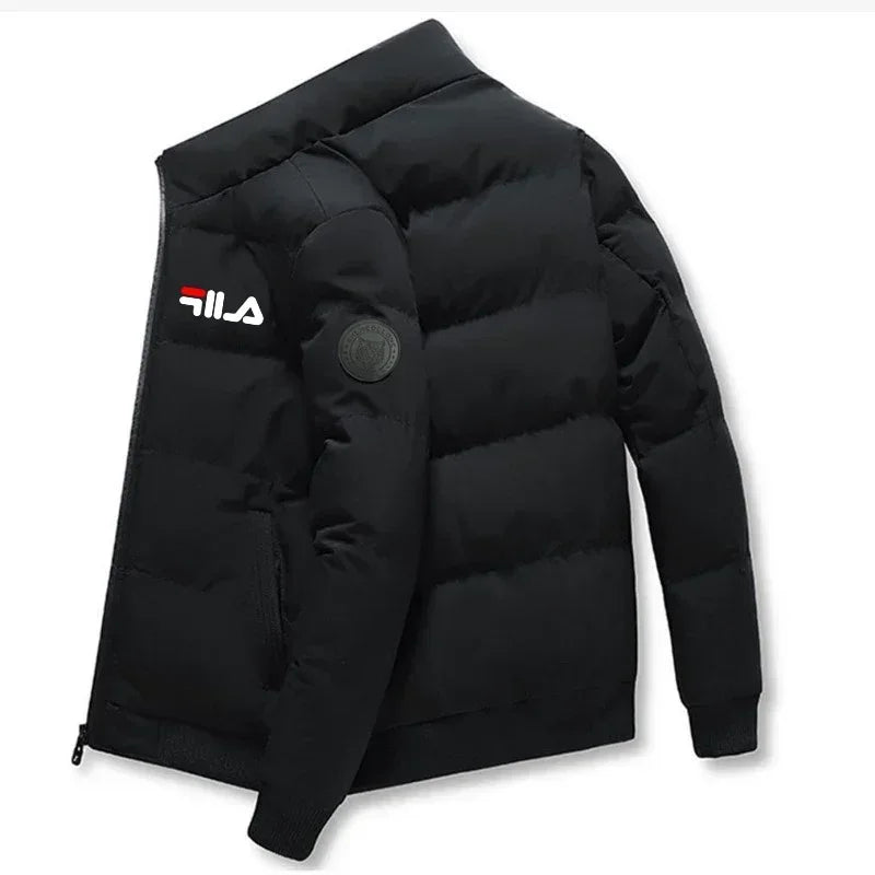 2025 Autumn Winter Men's Short Warm Coat Thick Windshield Casual Printed Zipper Jacket For Outdoor Activities And Street Style