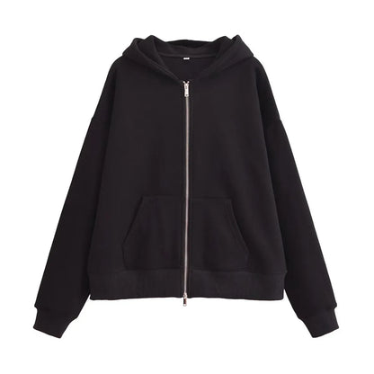 Hooded Fleece Zipper Sweatshirt Jacket And Straight Leg Pants Set Women's Clothing Cozy Cotton Blend Imported from China