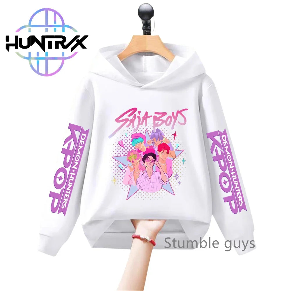 Felpa con cappuccio a maniche lunghe per bambini con stampa anime autunnale KPop Demon Hunters, abbigliamento sportivo, vestiti casual per ragazzi e ragazze.
