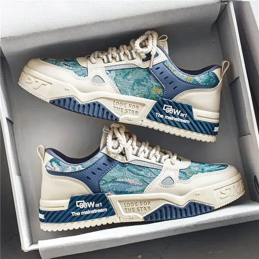 Scarpe colorate color foresta per uomo, nuove, casual, alla moda, adatte a tutti i gusti, sneakers coreane, scarpe con plateau e lacci da uomo, taglia 44