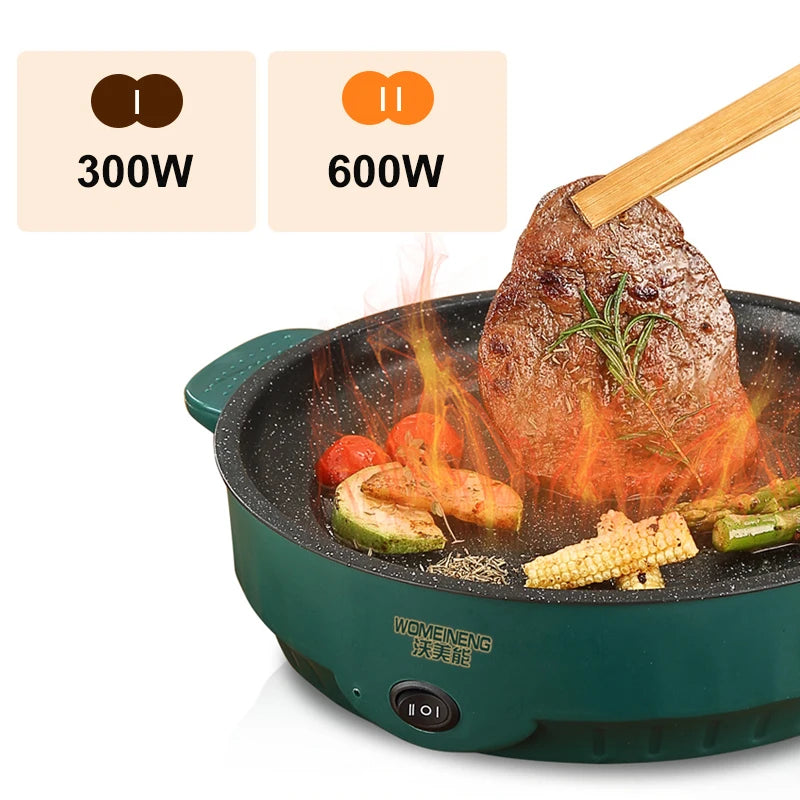 Padella elettrica multicooker 220V per uso domestico, barbecue, frittura di pesce, bistecca, padella antiaderente, macchina per cucinare