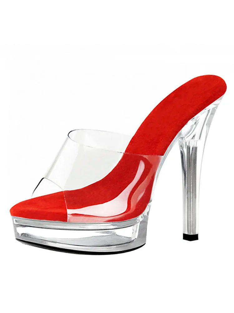 Ciabatte sexy e alla moda con plateau trasparente in cristallo da 13 cm, sandali da festa con tacco alto da 5 pollici, scarpe da spogliarellista per matrimoni, scarpe da posa