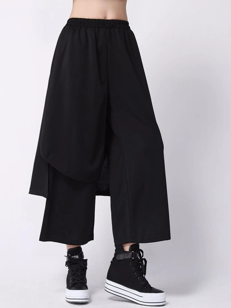 [EAM] High Elastic Waist Black Irregular Spliced Long Wide Leg Pants New Trousers Women Fashion Tide Spring Autumn 2026 1DJ1837