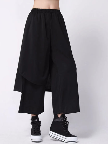 [EAM] High Elastic Waist Black Irregular Spliced Long Wide Leg Pants New Trousers Women Fashion Tide Spring Autumn 2026 1DJ1837