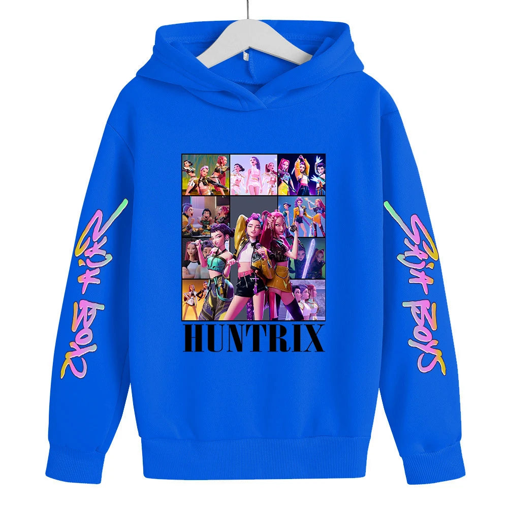 Felpa con cappuccio KPop Demon Hunters Huntrix per bambini, abbigliamento da principessa per ragazze, abbigliamento alla moda per ragazzi, felpa primavera autunno, top per bambini