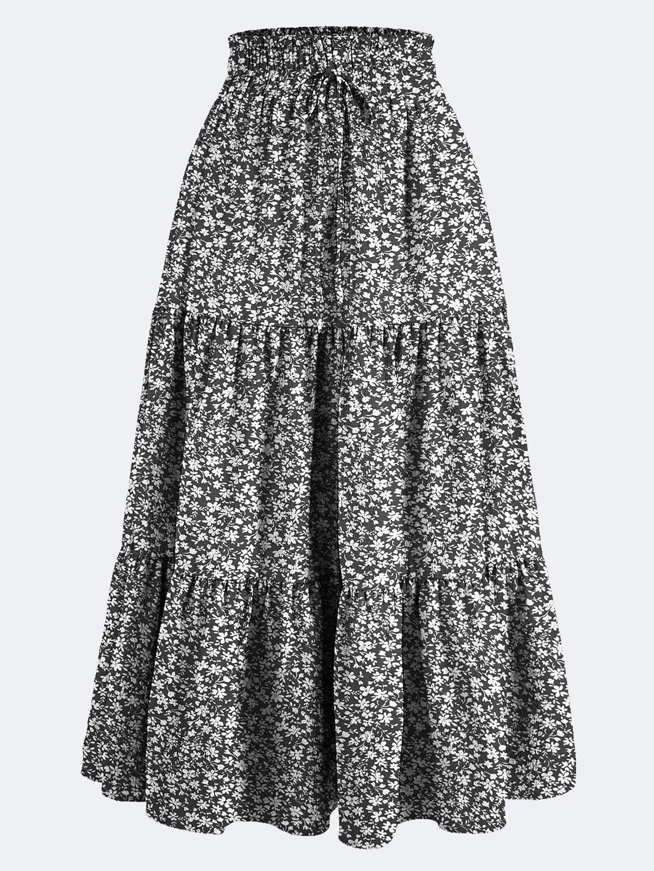 Women's Summer Floral Midi Skirt A-Line Half Skirt with Elastic Waistband Elegant and Flowy