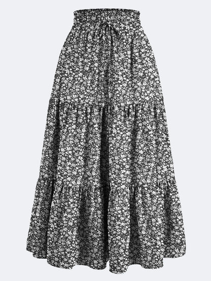 Women's Summer Floral Midi Skirt A-Line Half Skirt with Elastic Waistband Elegant and Flowy