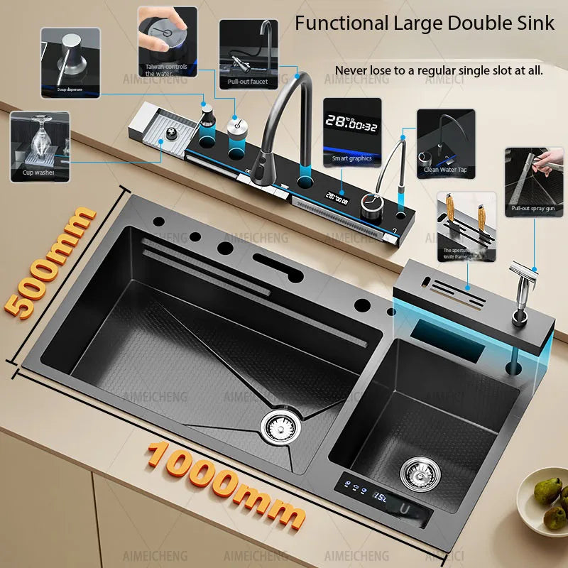 Household Smart Fruit & Vegetable Purification Double Sink SUS304 Water Catalyst Pesticide Residue Removal Multifunctional