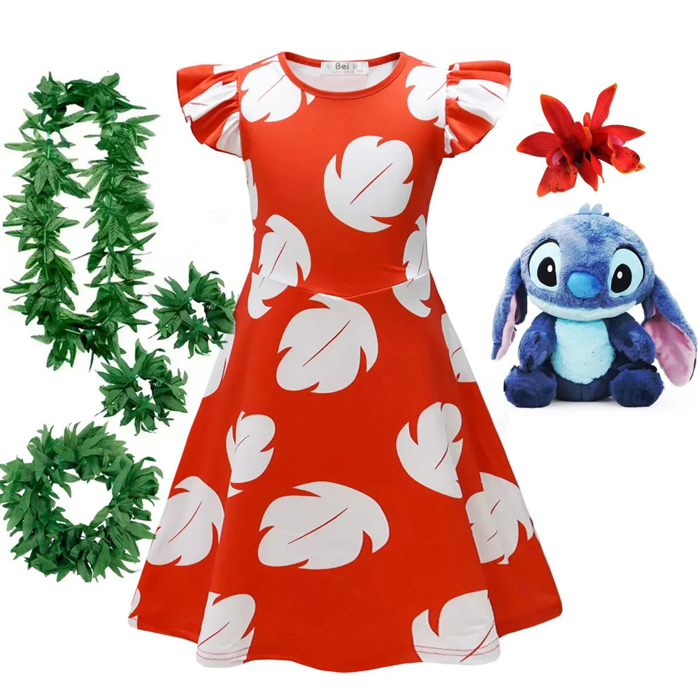 Vestito da Lilo per bambina, costume hawaiano di Lilo, abito rosso, cosplay, grazioso abito estivo casual
