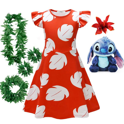 Vestito da Lilo per bambina, costume hawaiano di Lilo, abito rosso, cosplay, grazioso abito estivo casual