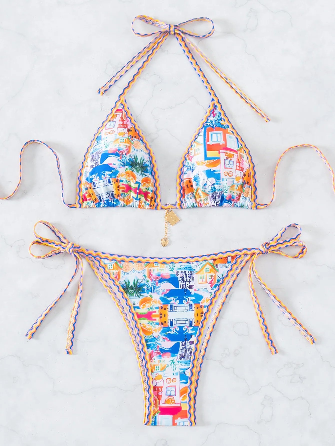 "2025 New Triangle Bikini Set - Floral Print Push Up Swimsuit & Brazilian Bottoms"