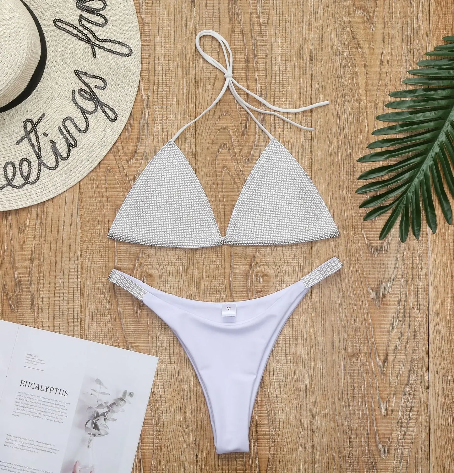 Bikini 2026 Sexy con strass di diamanti, costume da bagno tinta unita, bikini a triangolo con allacciatura al collo da donna, set da bagno, bikini da spiaggia femminile