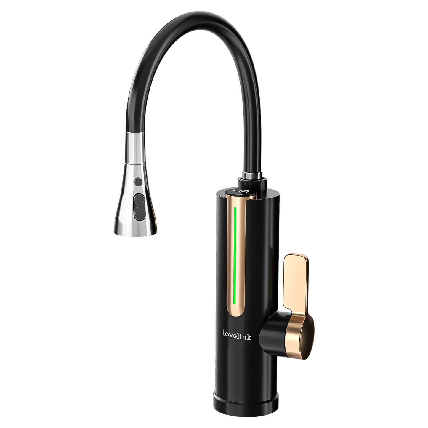 Lovelink faucet with instantaneous water heater with 360 ° flexible hose and color adaptive LED temperature display (black)