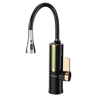 Lovelink faucet with instantaneous water heater with 360 ° flexible hose and color adaptive LED temperature display (black)