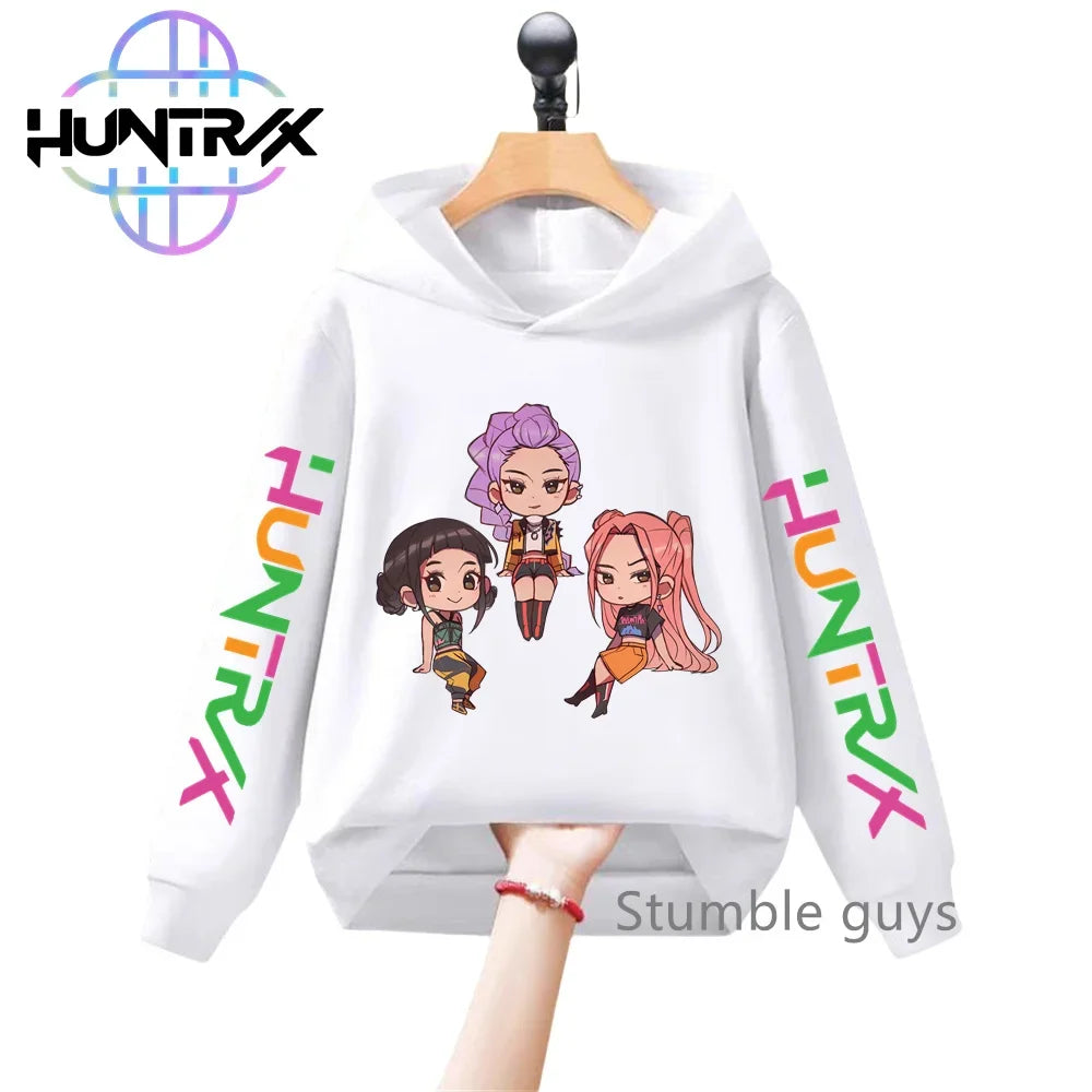 Felpa con cappuccio a maniche lunghe per bambini con stampa anime autunnale KPop Demon Hunters, abbigliamento sportivo, vestiti casual per ragazzi e ragazze.