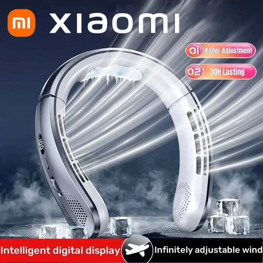 Ventilatore da collo portatile Xiaomi da 8000 mAh con USB, senza pale, mini ricaricabile, silenzioso, con display digitale a LED, raffreddatore d'aria elettrico portatile.