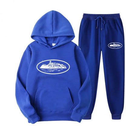 NICE Set felpa con cappuccio unisex ampio e foderato in pile, con stampa "Devil Prisoner Pattern", ecologico, morbido, comodo, abbigliamento casual