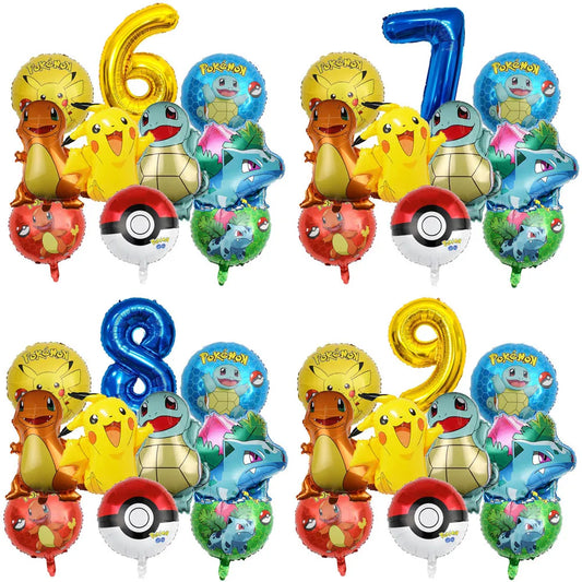 10 palloncini a tema cartoni animati per feste, tra cui Pikachu, il piccolo drago di fuoco, Jenny e la tartaruga, decorazioni per feste di compleanno per bambini e regali.