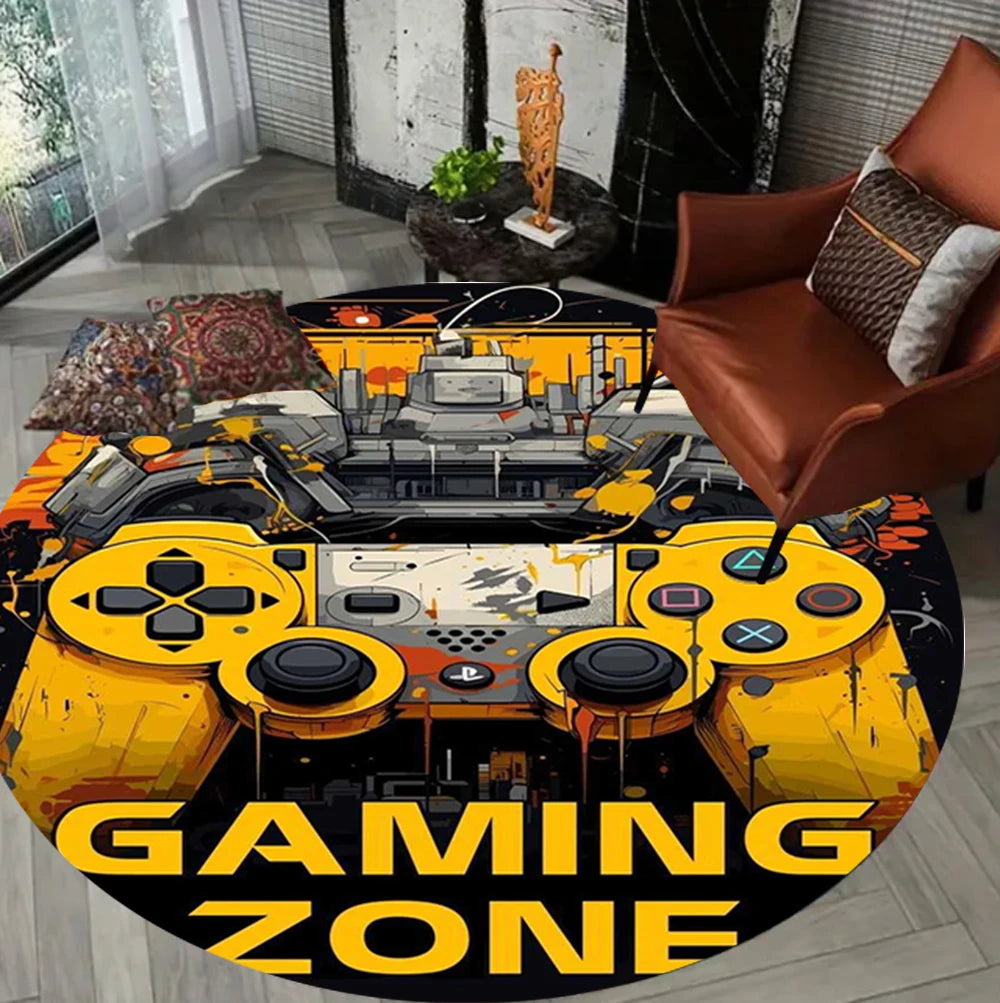 Tappeto rotondo per gamer, ideale per soggiorno e camera da letto, perfetto per creare un'atmosfera da gaming. Facile da pulire.
