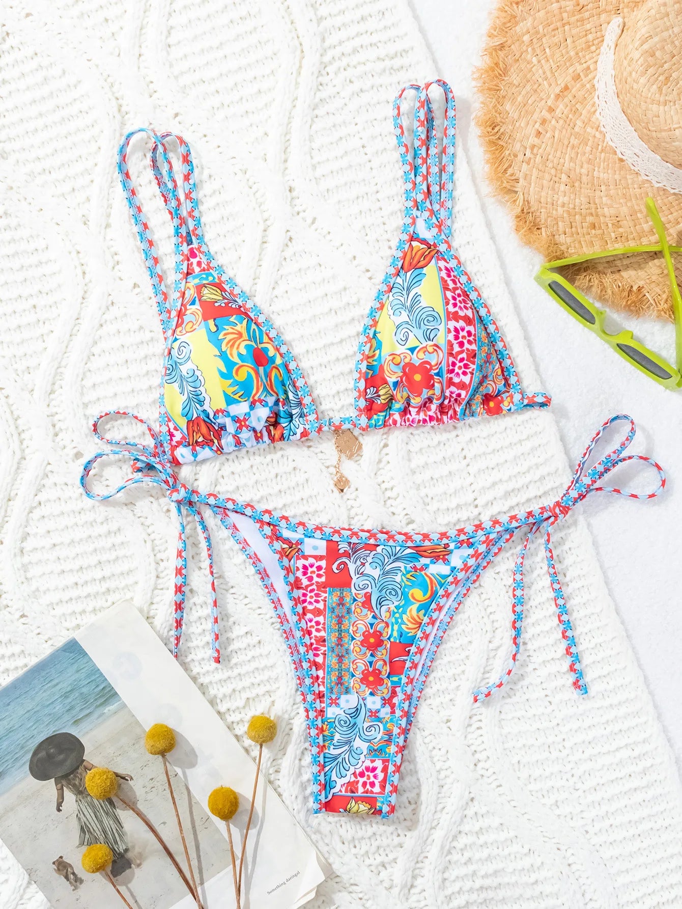 "2025 New Triangle Bikini Set - Floral Print Push Up Swimsuit & Brazilian Bottoms"