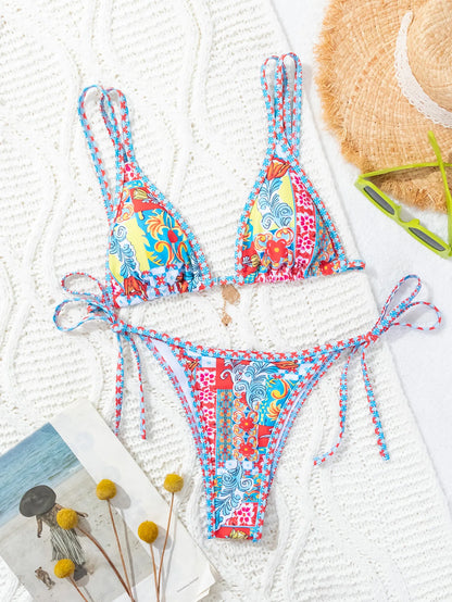 "2025 New Triangle Bikini Set - Floral Print Push Up Swimsuit & Brazilian Bottoms"