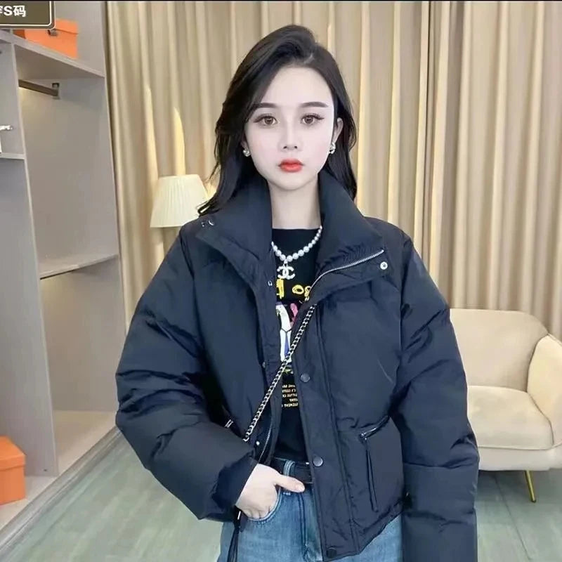2023 Spring and Autumn New Korean Edition Standing Collar Breadmaker Women's Short Casual Lightweight Sastans Coat Slim Coat Tre