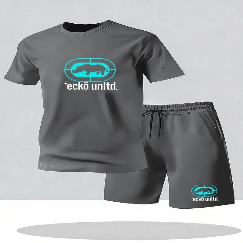 Nuovo set estivo casual da uomo composto da t-shirt e pantaloncini, completo due pezzi dalla vestibilità comoda, set sportivo traspirante a maniche corte da uomo, completo due pezzi