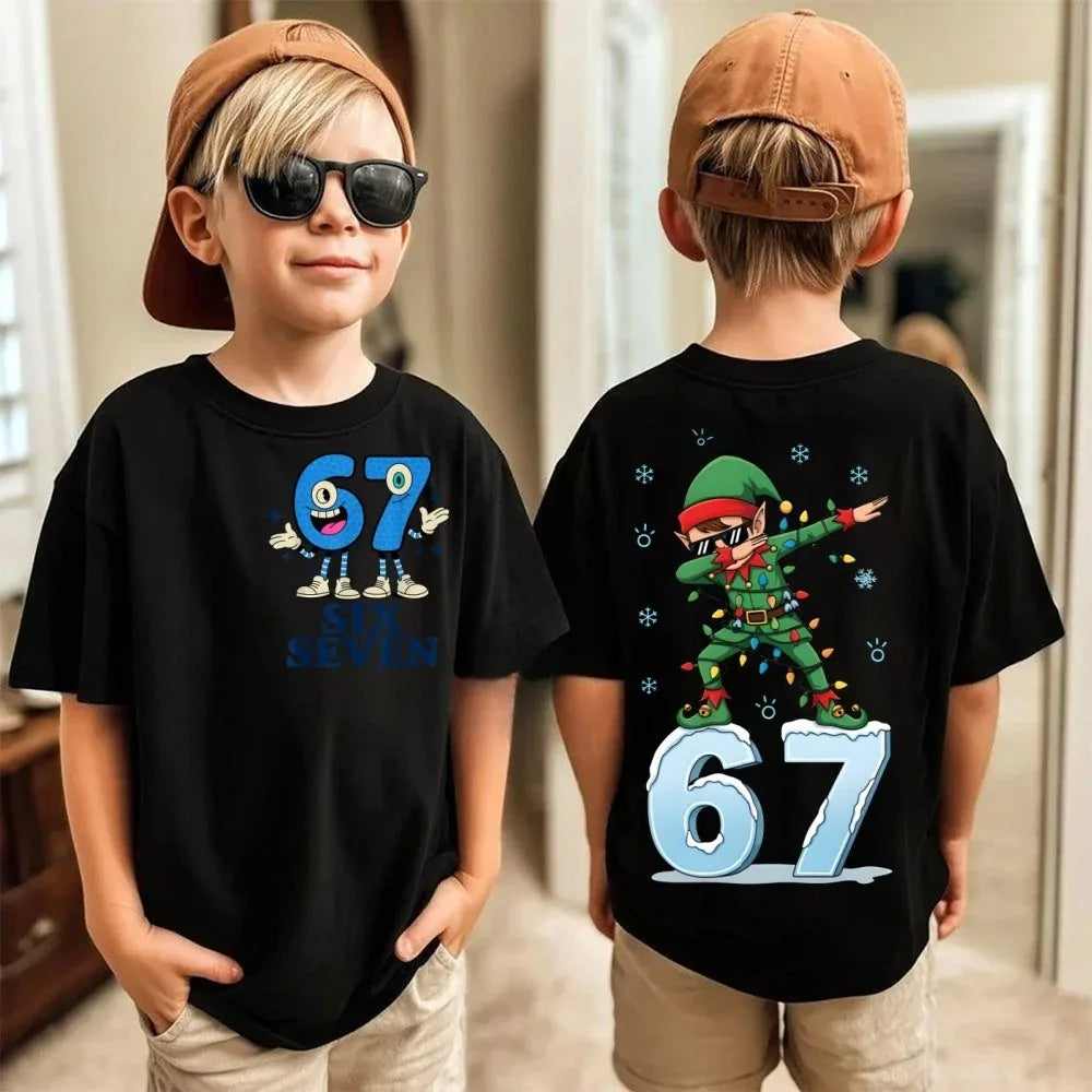 Maglietta estiva per bambini in cotone, casual, alla moda, abbigliamento per bambini, 67 Sei Sette, stampa carina, trendy, per ragazzi e ragazze, magliette a maniche corte.