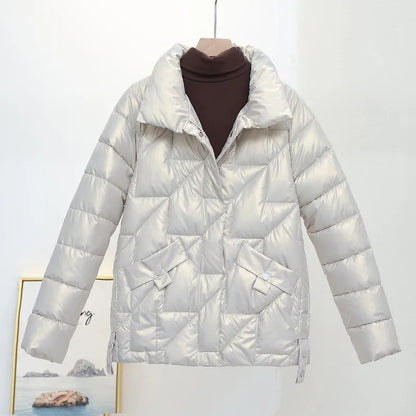 Women Jacket Winter Parkas Female 2025 New Glossy Down Cotton Jackets Stand Collar Casual Warm Parka Short Coat Female Outwear