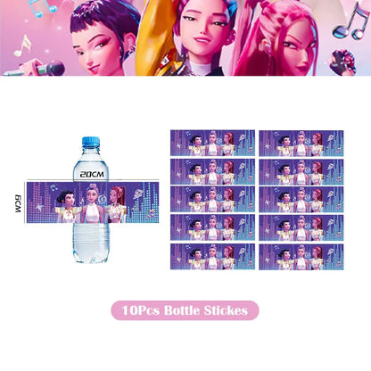 Kpop Demon Hunter Birthday Decoration Set Kpop Girl Cup Pate Happy Balloon Happy Banner Gift Bags Supplies for Kids Party Favors