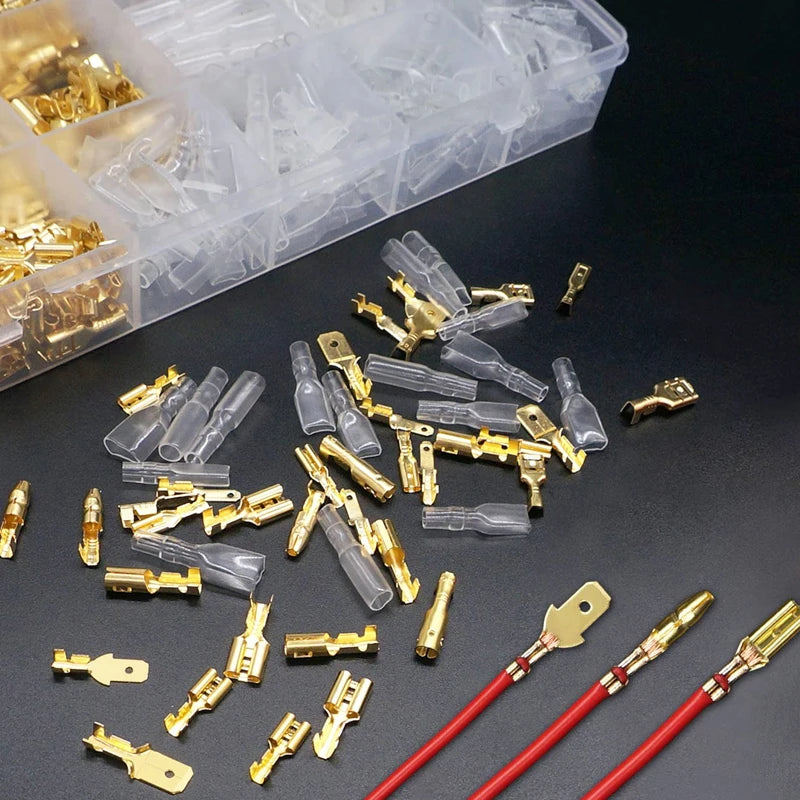 Insulated Male Female Wire Connector Tabs Set 2.8/4.8/6.3mm Electrical Crimp Terminals Brass Spade Terminal Connectors Kit