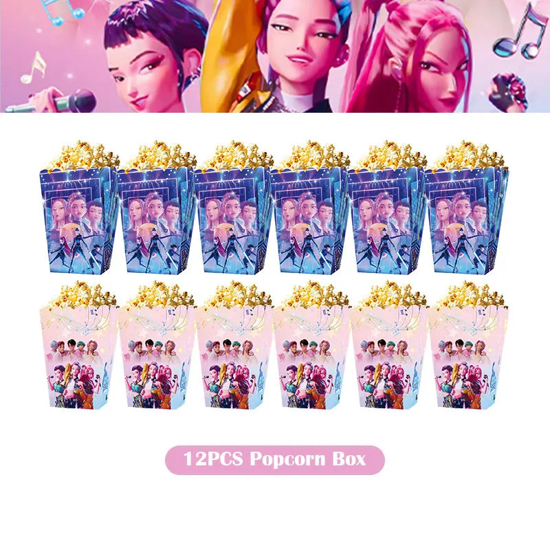 Kpop Demon Hunter Birthday Decoration Set Kpop Girl Cup Pate Happy Balloon Happy Banner Gift Bags Supplies for Kids Party Favors
