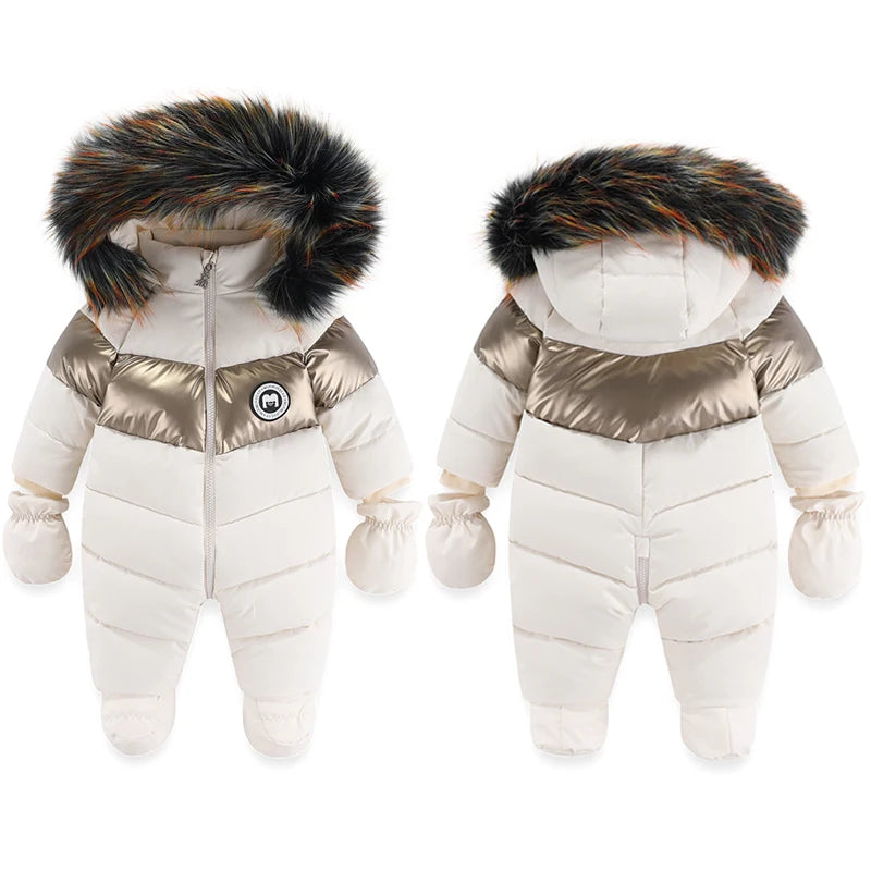 Tutina invernale per neonati con guanti, abbigliamento caldo per bambine, set di abbigliamento con cappuccio per bambini, tuta imbottita per bambini da 0 a 24 mesi.