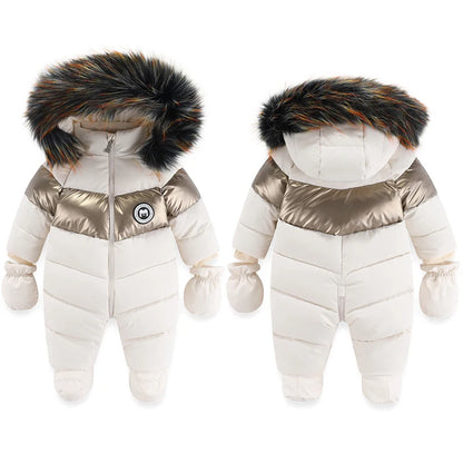Tutina invernale per neonati con guanti, abbigliamento caldo per bambine, set di abbigliamento con cappuccio per bambini, tuta imbottita per bambini da 0 a 24 mesi.