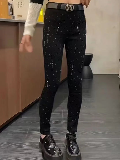 Pencil pants high-end heavy industry star Jeans 2025 New hot elastic women's European station waist belt