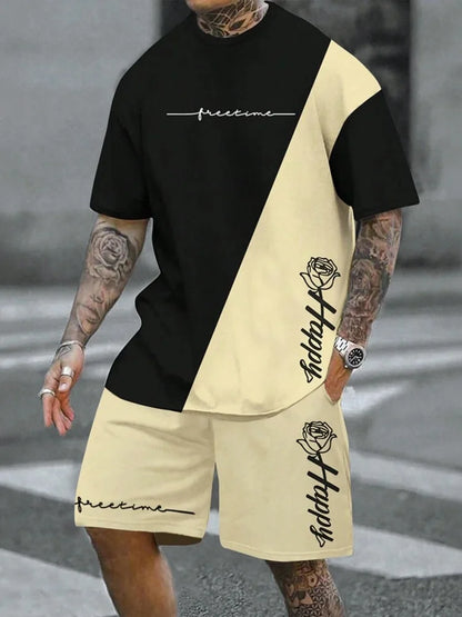 Completo estivo casual da uomo composto da t-shirt e pantaloncini 2026, abbigliamento sportivo taglie forti, t-shirt a maniche corte, pantaloncini con coulisse e tasca.