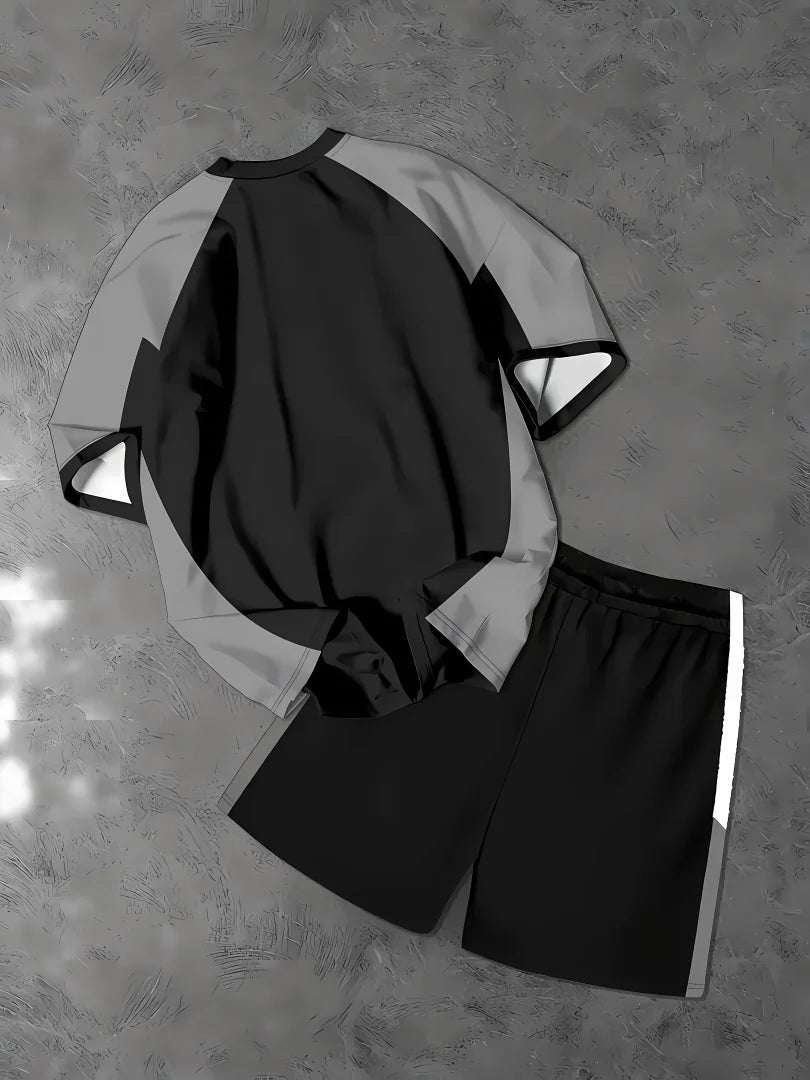 Completo estivo da uomo con pullover girocollo, t-shirt sportiva con stampa di lettere, pantaloncini a maniche corte morbidi, set due pezzi con t-shirt.