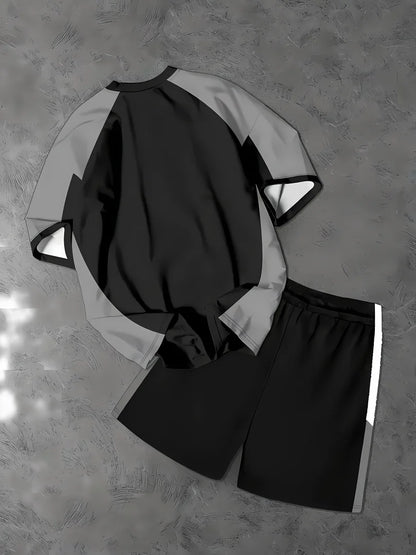 Completo estivo da uomo con pullover girocollo, t-shirt sportiva con stampa di lettere, pantaloncini a maniche corte morbidi, set due pezzi con t-shirt.