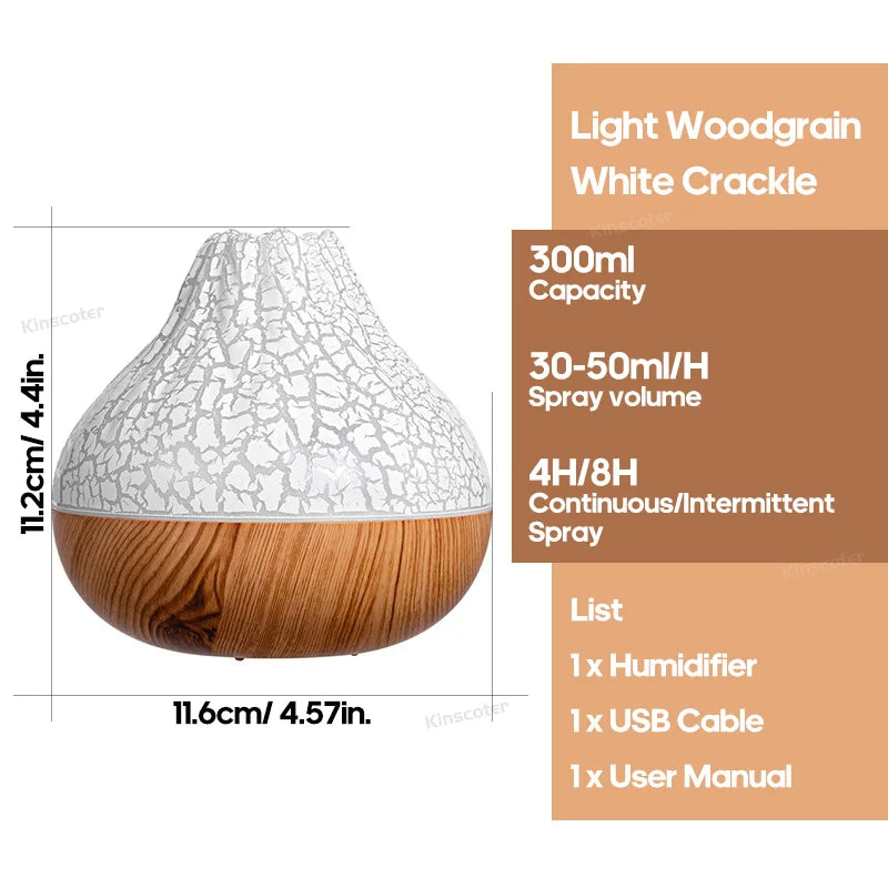 Umidificatore d'aria Volcano da 300 ml, da tavolo, con USB, diffusore di vapore acqueo, purificatore d'aria, nebulizzatore e luce notturna colorata.
