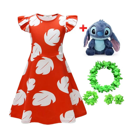 Vestito da Lilo per bambina, costume hawaiano di Lilo, abito rosso, cosplay, grazioso abito estivo casual