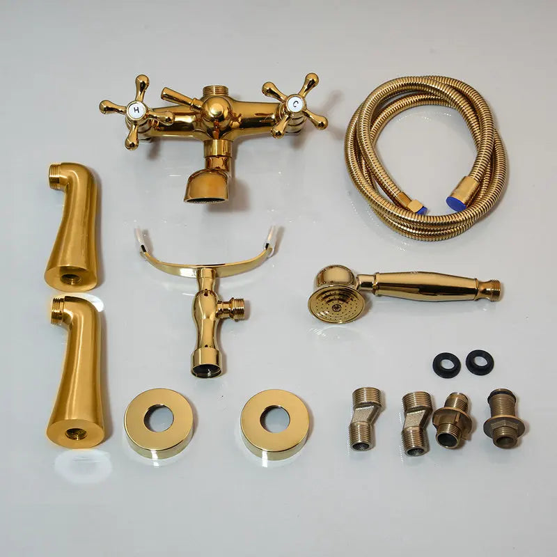 JIENI Bathtub Shower Faucet 2 Handles Telephone Style Faucets  Multiple Style Deck Mounted Hot Cold Tap W/ Handheld Showerhead
