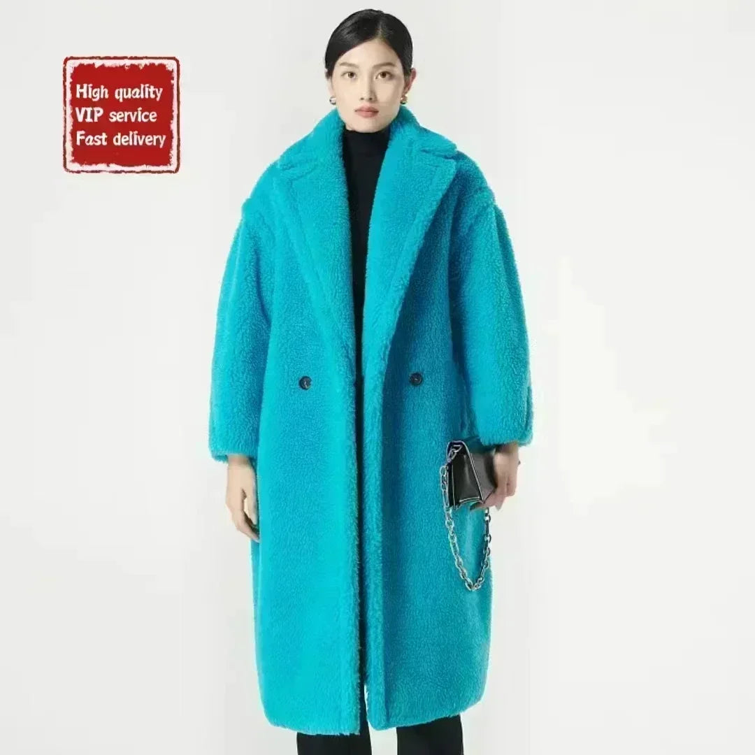 Cappotto lungo da donna DUTRIEUX Teddy Bear, nuovo stile invernale 2025, cappotto lungo in vera pelliccia di alpaca e cashmere, spesso e caldo