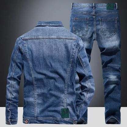 Spring Autumn New American Denim Jacket Jeans Set Classic Cowboy Jeans Trendy Two-Piece Sets Versatile Outerwear Casual Coat