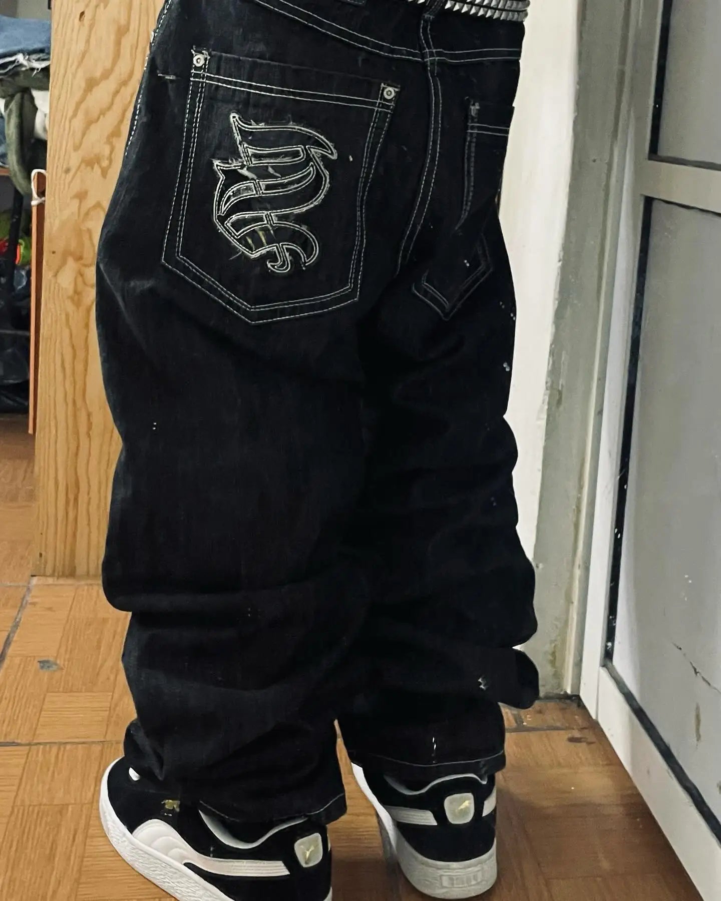 2024 Nuova tendenza americana 2024 Jeans larghi con ricamo hip-hop retrò per uomo e donna Y2K Harajuku Gothic Streetwear